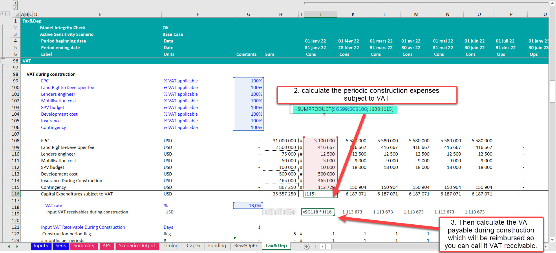 VAT refund mechanism in a Project Finance Model 